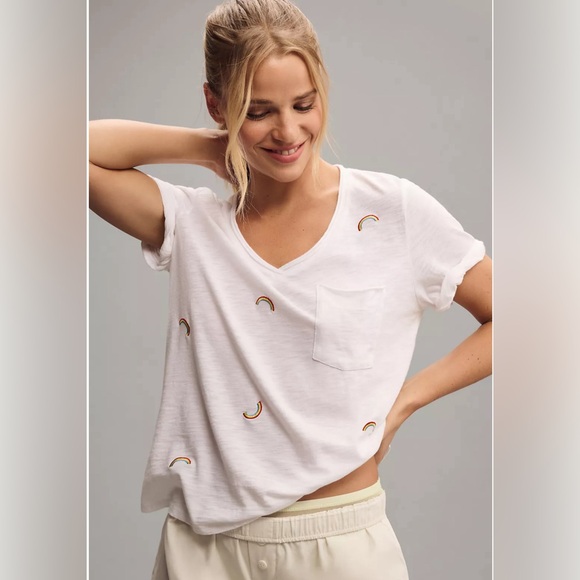 T.La Anthropologie Rainbow V-Neck New Tee - Picture 1 of 8